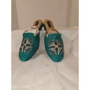 SAACHI Women's Green Peacock Embellished Mules Shoes Size 10